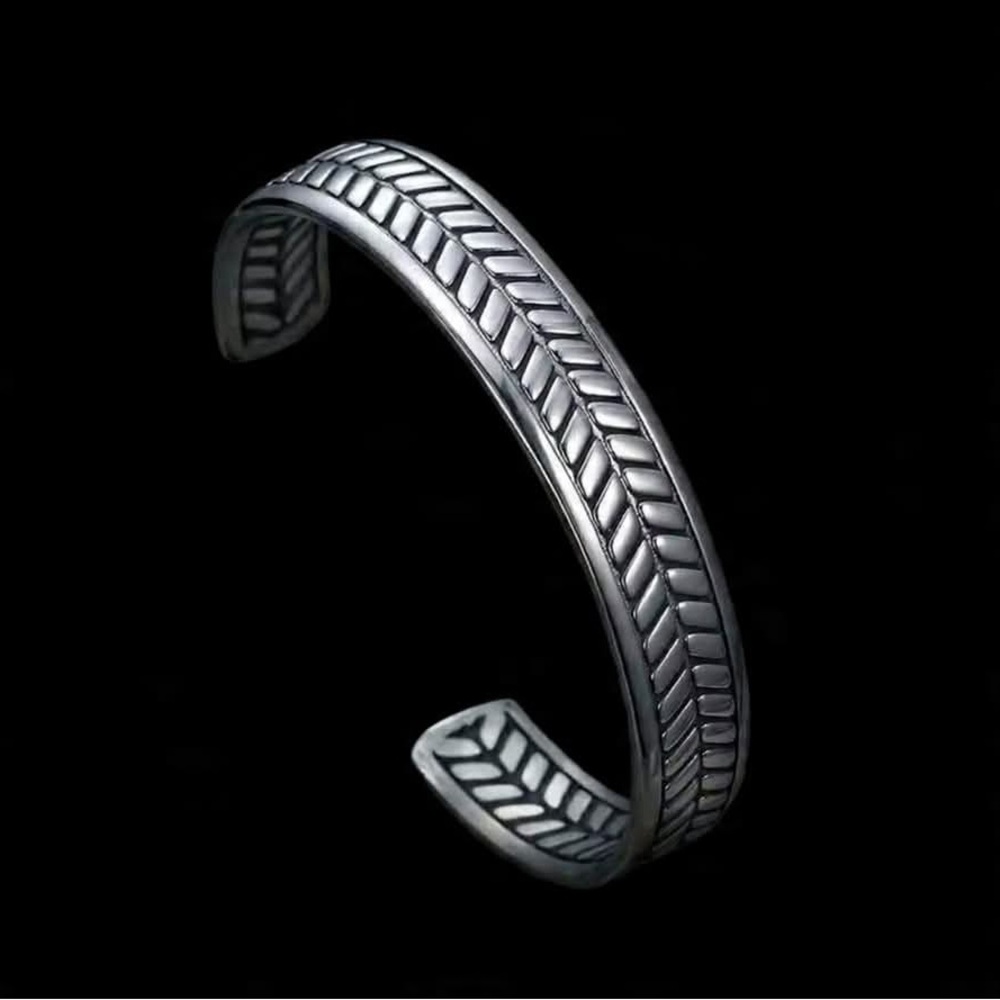 UNISEX STAINLESS STEEL WHEAT DESIGN OPEN BANGLE BRACELET